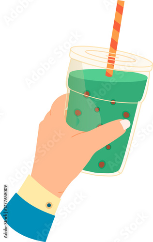 Hand holding bubble tea drink with straw illustration