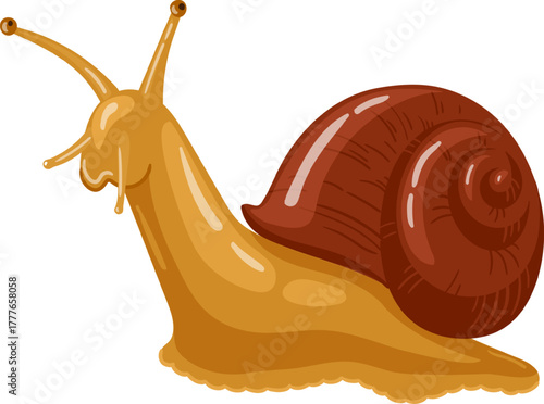 Snail character crawling showing antennae and shell