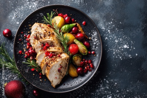 Deliciously arranged roasted chicken with seasonal vegetables