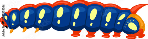 Cartoon caterpillar with colorful segmented body and yellow spots