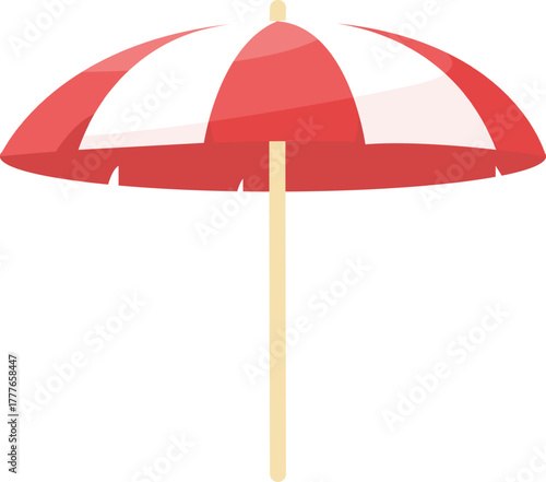Red and white striped beach umbrella providing shade