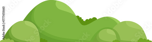 Cartoon landscape with green rolling hills and bushes