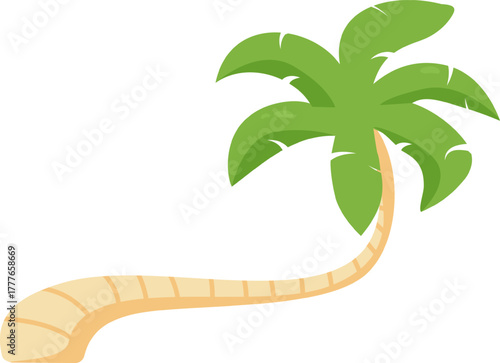 Tropical green palm tree with curved trunk illustration
