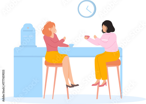 Women colleagues talking and drinking coffee during break