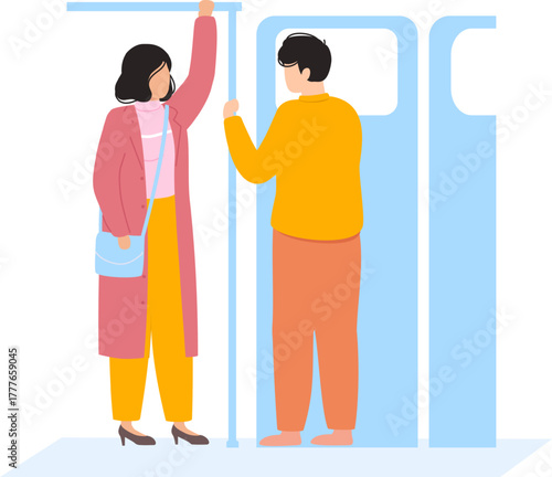 People commuting by public transport standing in train