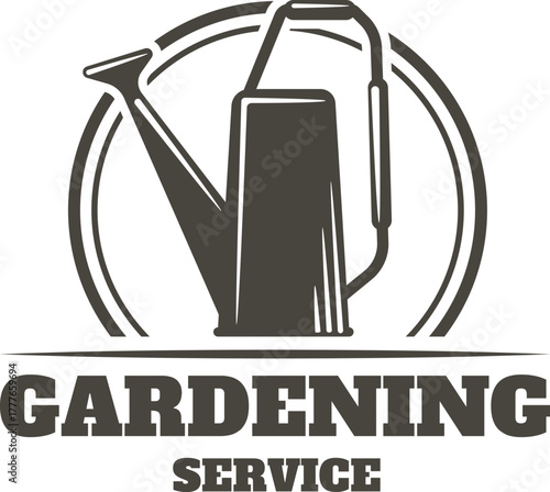 Gardening service watering can emblem over a white background