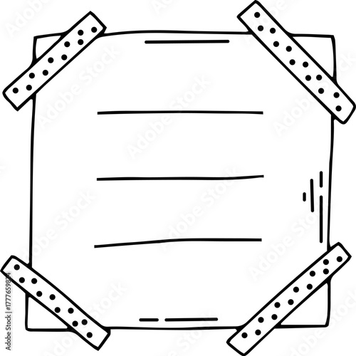 Blank note card doodle with tape for reminders