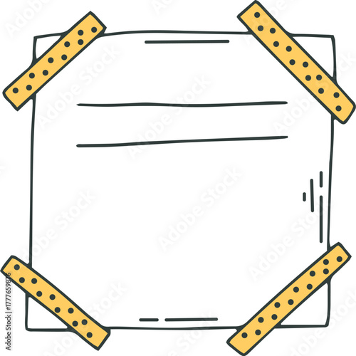 Empty paper sheet doodle with tape for message