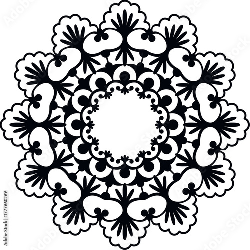 Black and white floral geometric mandala ornament design