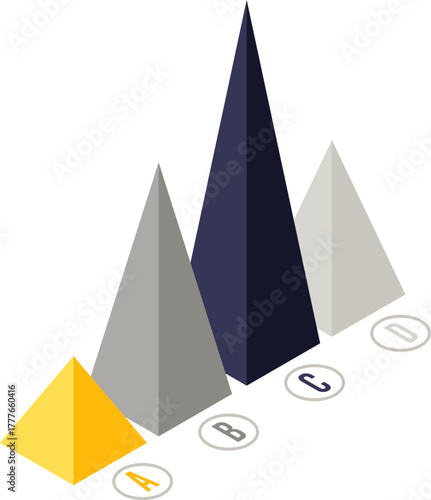 Isometric pyramid chart showing business data visualization growth