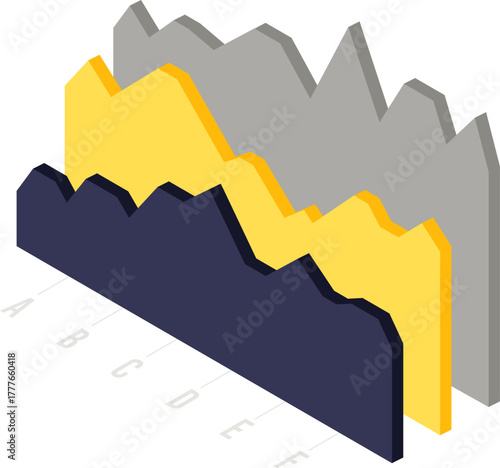 Isometric area chart showing data analytics and business trend