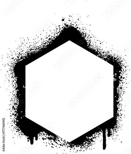 Hexagon shape spray paint forming grunge frame