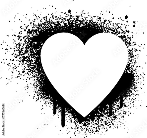 White heart shape on black spray paint splatter