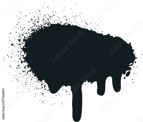 Grungy black paint splattering and dripping ink blot