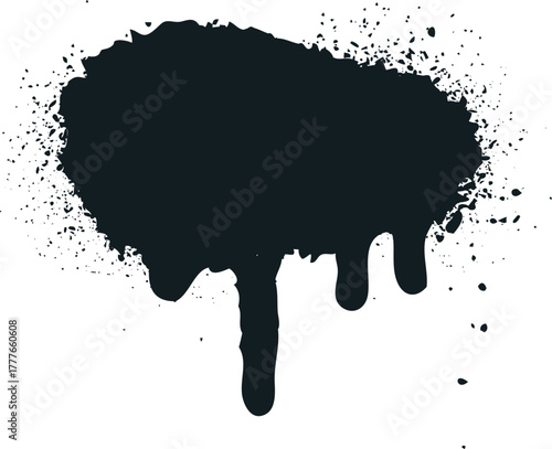 Black ink splash with dripping paint and grunge effect