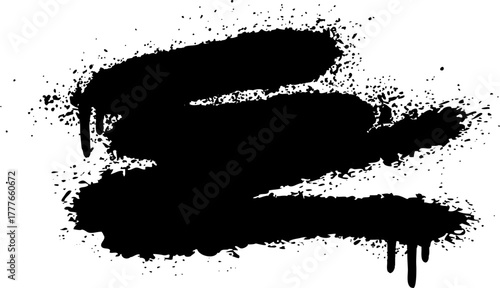 Black spray paint splatters and dripping ink abstract grunge