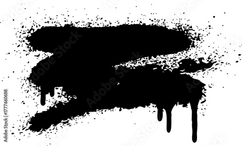 Black spray paint splattering with grunge ink drips