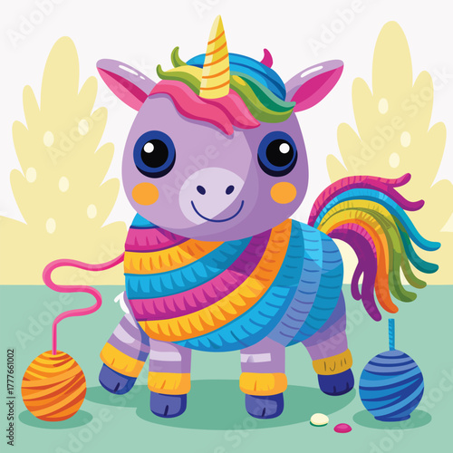 Cute handmade crochet monster unicorn toy, colorful yarn, whimsical design, studio or lifestyle setting.