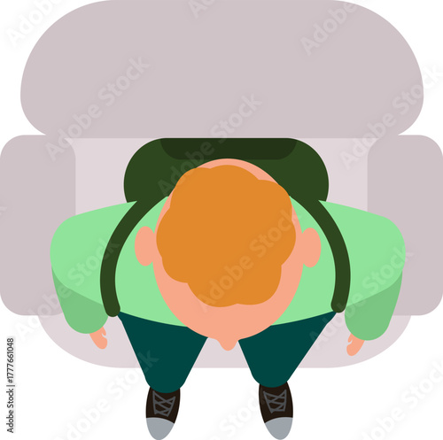 Man with backpack sitting top view illustration
