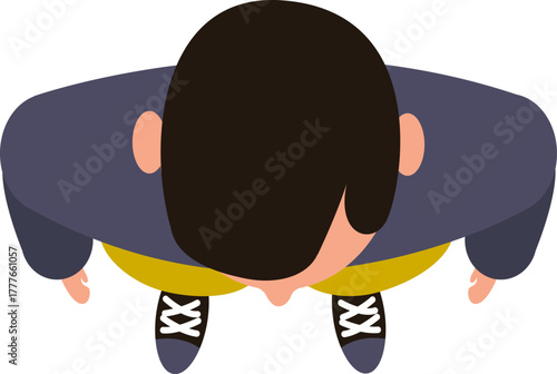 Man looking down top down view vector illustration