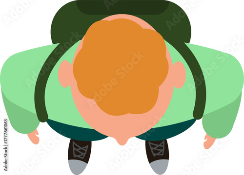 Person with backpack walking top view flat design