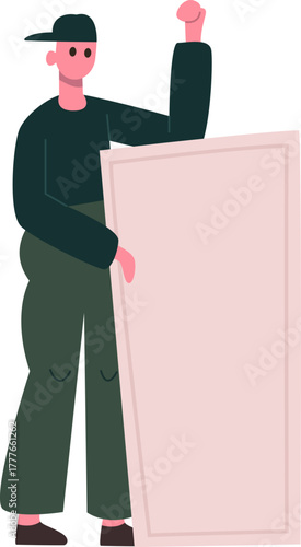 Activist man holding blank sign and raising fist