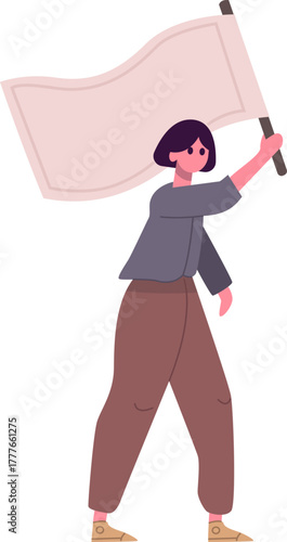 Woman holding blank flag protesting for human rights