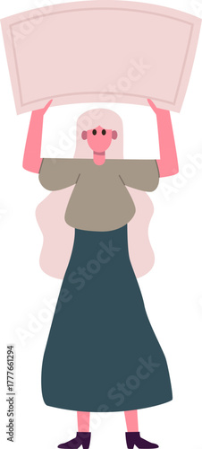 Woman holding a blank sign protesting for activism