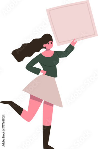 Woman holding blank sign expressing message or protest