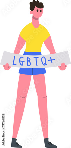 Person holding LGBTQ plus banner demonstrating for rights