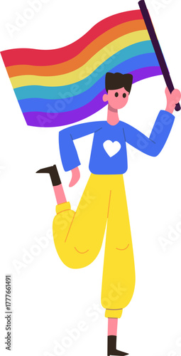 Person waving rainbow flag celebrating LGBTQ plus pride and equality
