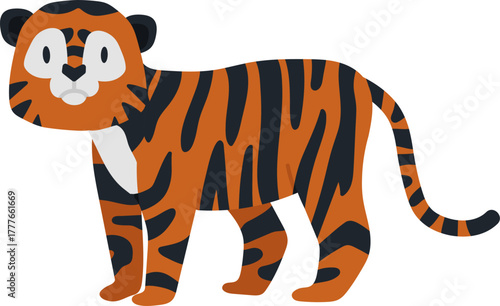 Cute tiger illustration standing watching forward