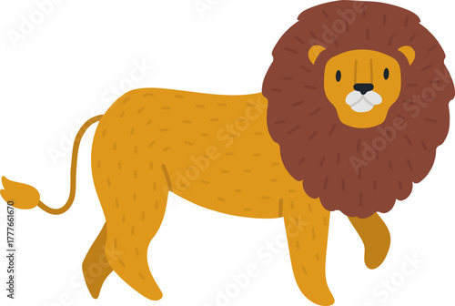 Cartoon lion animal with brown mane walking