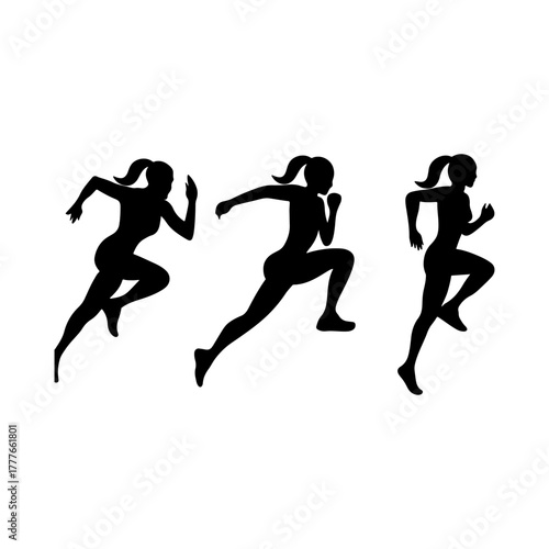 Athletic woman running poses silhouette icon vector illustration on white background