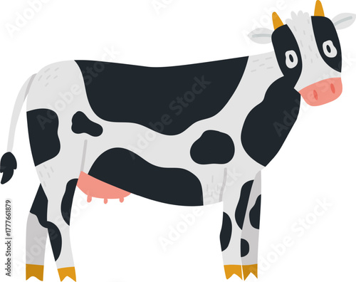 Dairy cow standing cartoon farm animal illustration