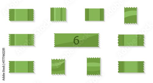 Stylized green vector tickets with scalloped edges offering a playful design element for creative