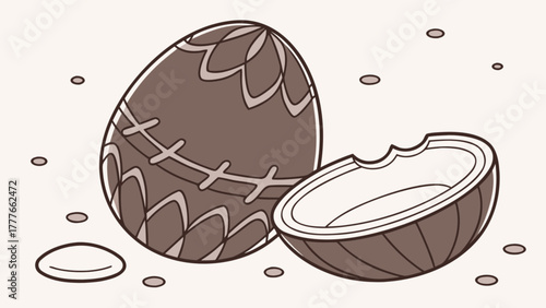 Illustration of a chocolate easter egg, one whole and one half with a bite taken out