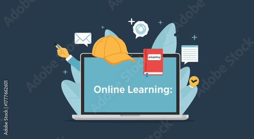 Modern flat design illustrating online education platform with study accessories