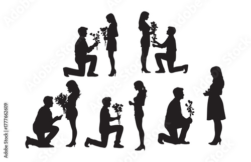 Silhouette of a couple holding a beautiful rose