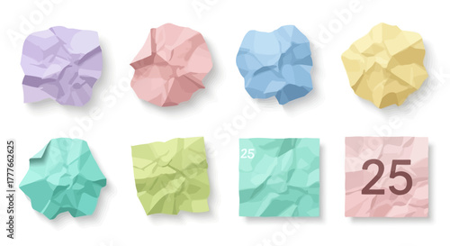 Colorful Paper Waste: A Palette of Wrinkled Ideas and Discarded Concepts on Clear Background