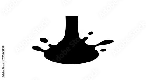 Black ink splash with dripping texture on transparent background  
