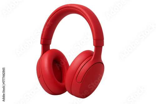 Vibrant red headphone isolated on transparent background