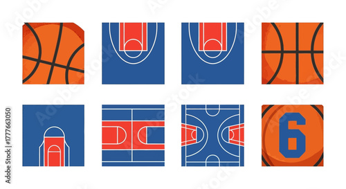 Basketball basics iconic flat design with court markings and numbered ball for team spirit and
