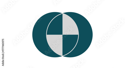 A graphic abstract design of intersecting circles, one with a crosshair pattern