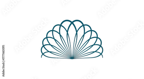A semi-circular design composed of curved teal lines radiating outwards