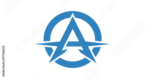 A blue stylized "A" inside a circle on a white background. The "A" has sharp angles