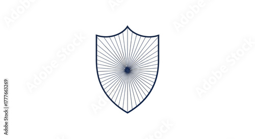 A shield-shaped emblem with a dark navy outline and radiating lines emanating from its center