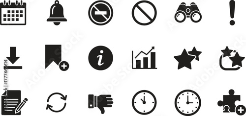 Black glyph icon set on white background for website applications design