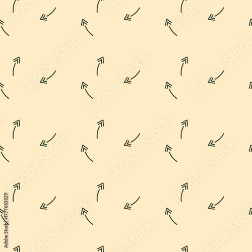 Minimalist Seamless Doodle Arrows Pattern on Pale Cream Background