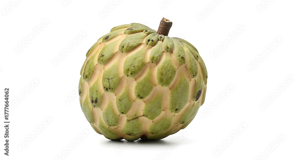 Fototapeta premium Custard apple fruit with bumpy green skin isolated on white background
